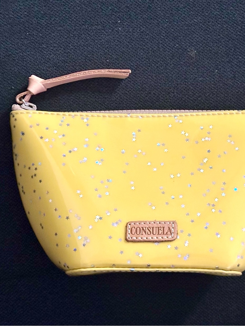 Consuela Harlow Medium Yellow Star Glitter Cosmetic Pouch Tool Kit - Picture 10 of 11